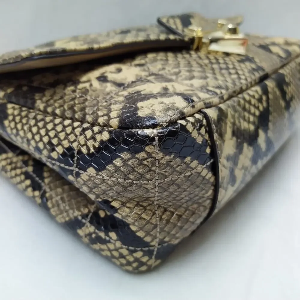 Michael Kors Soho Camel Snakeskin Embossed Crossbody Shoulder Bag